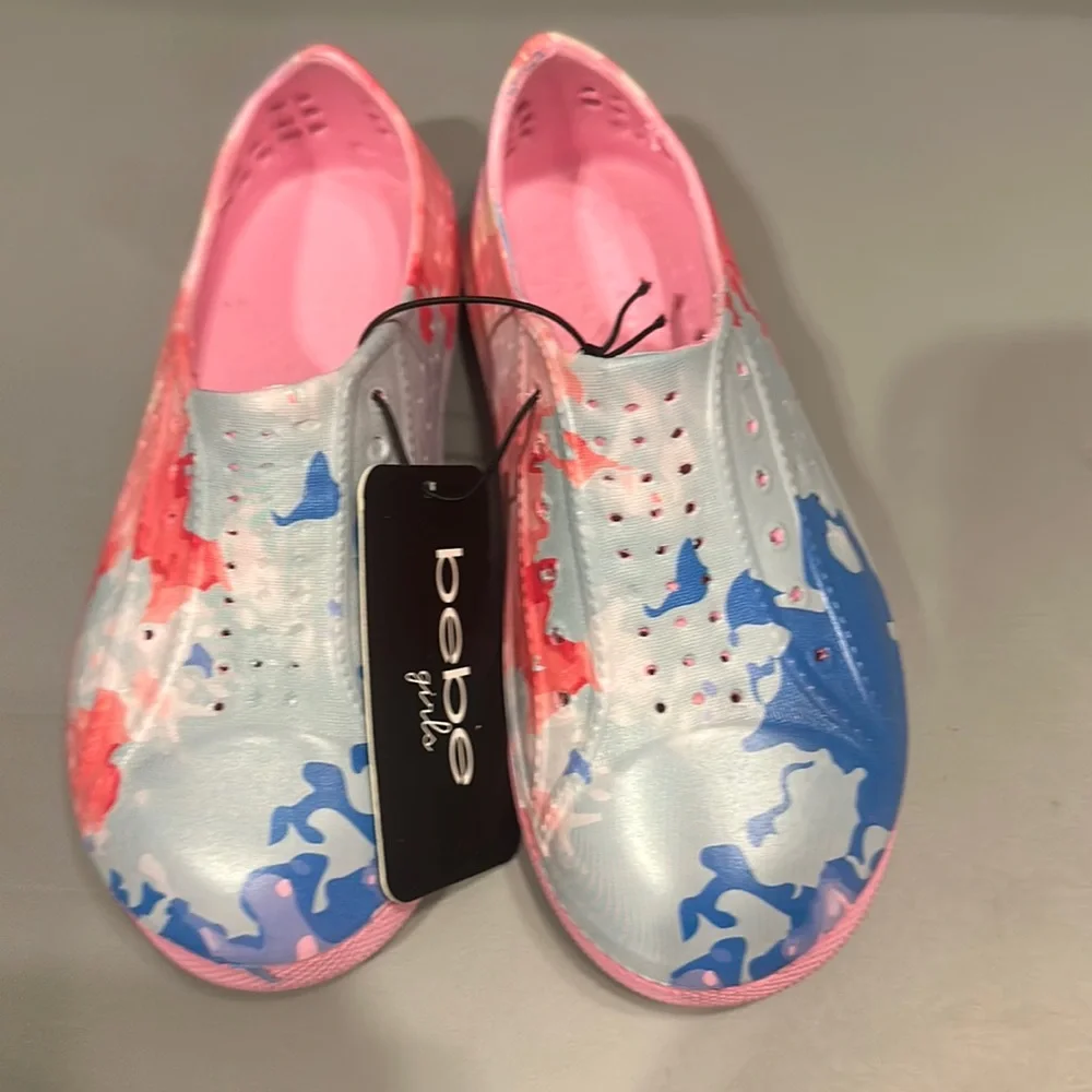 BEBE GIRLS TODDLER PAINT SPLATTER WATER SHOES: PINK: NWT: SZ 9/10